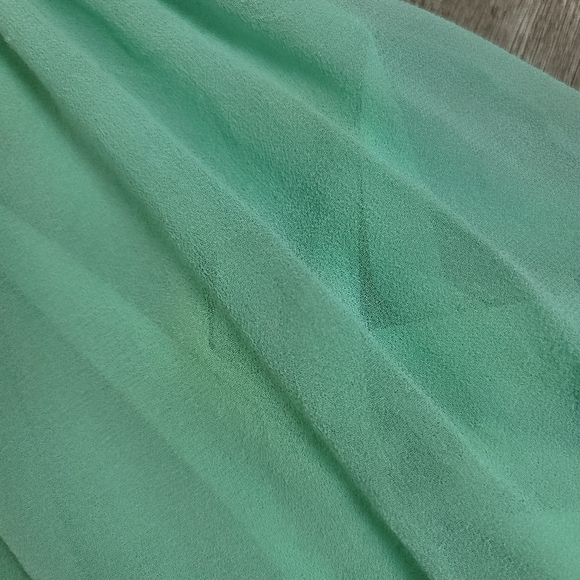 Y2K beaded silk blend mint green top asymmetric hem. - Picture 12 of 15